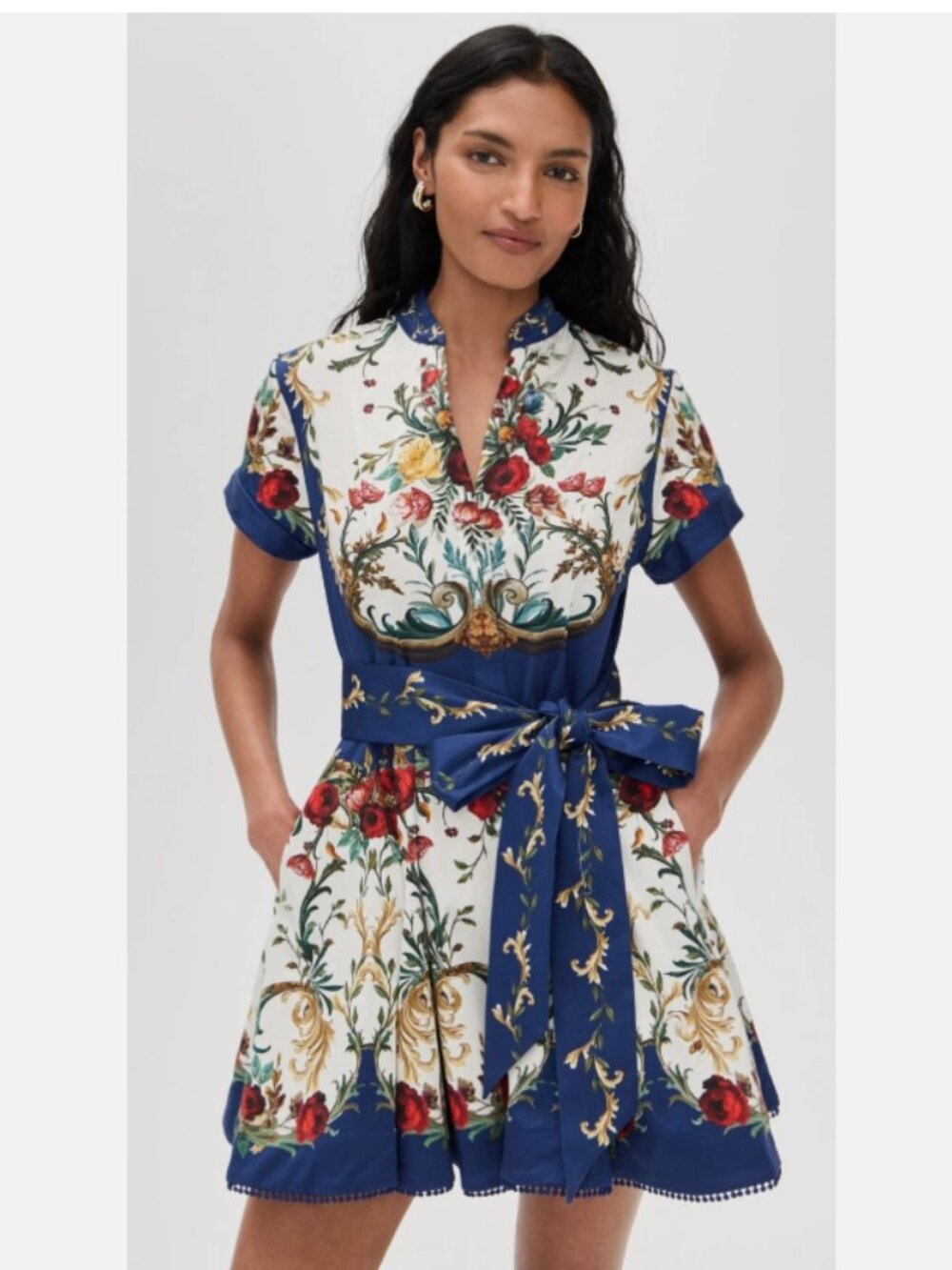 Alice and Olivia Lucy Short Sleeve Mini Shirt Dress w/Tie Belt